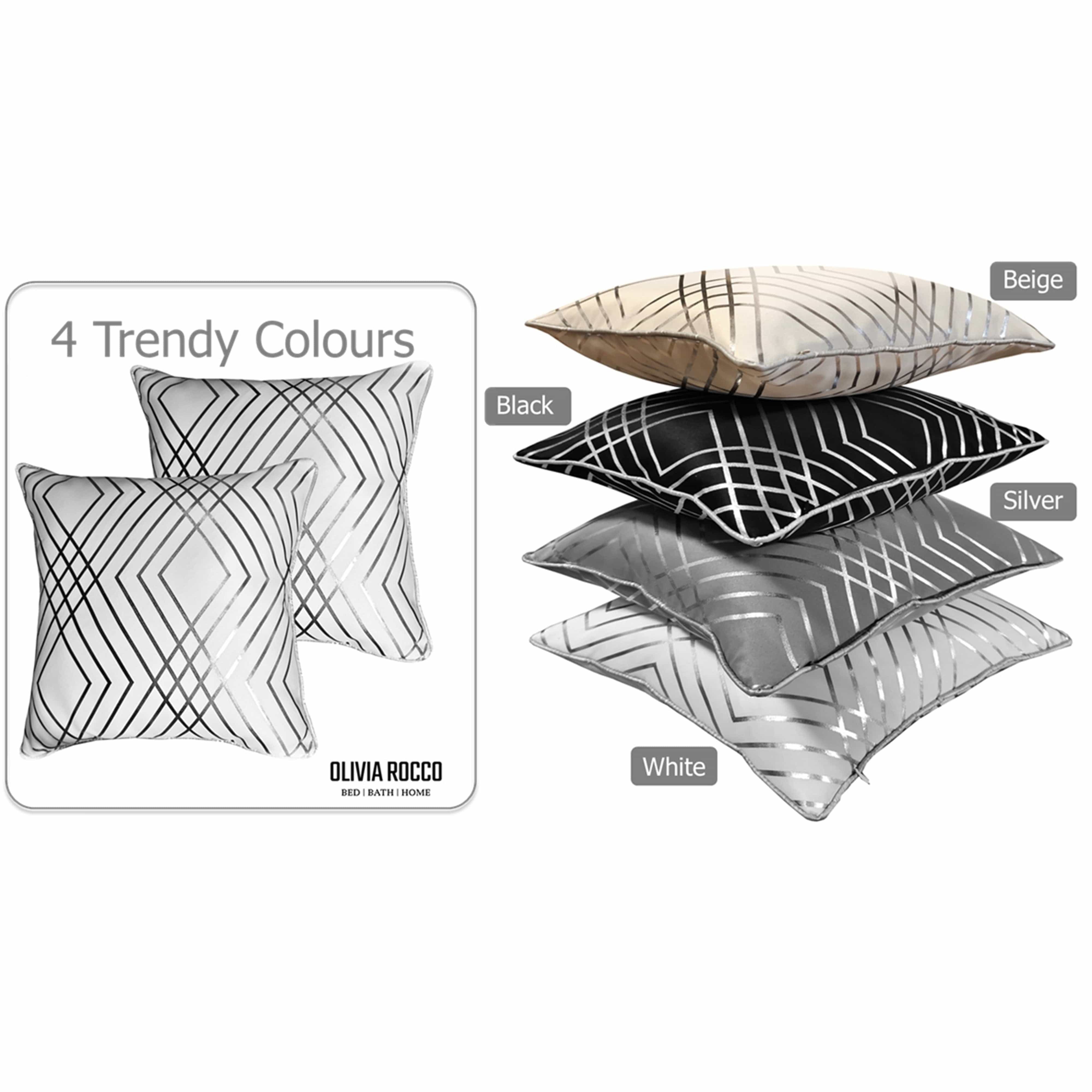 OLIVIA ROCCO Geo Sparkle Cushion Covers 2 Pack Geo White Decorative Pillow Cases For Sofa Bed Chair Lounge With Metallic Foil Detail