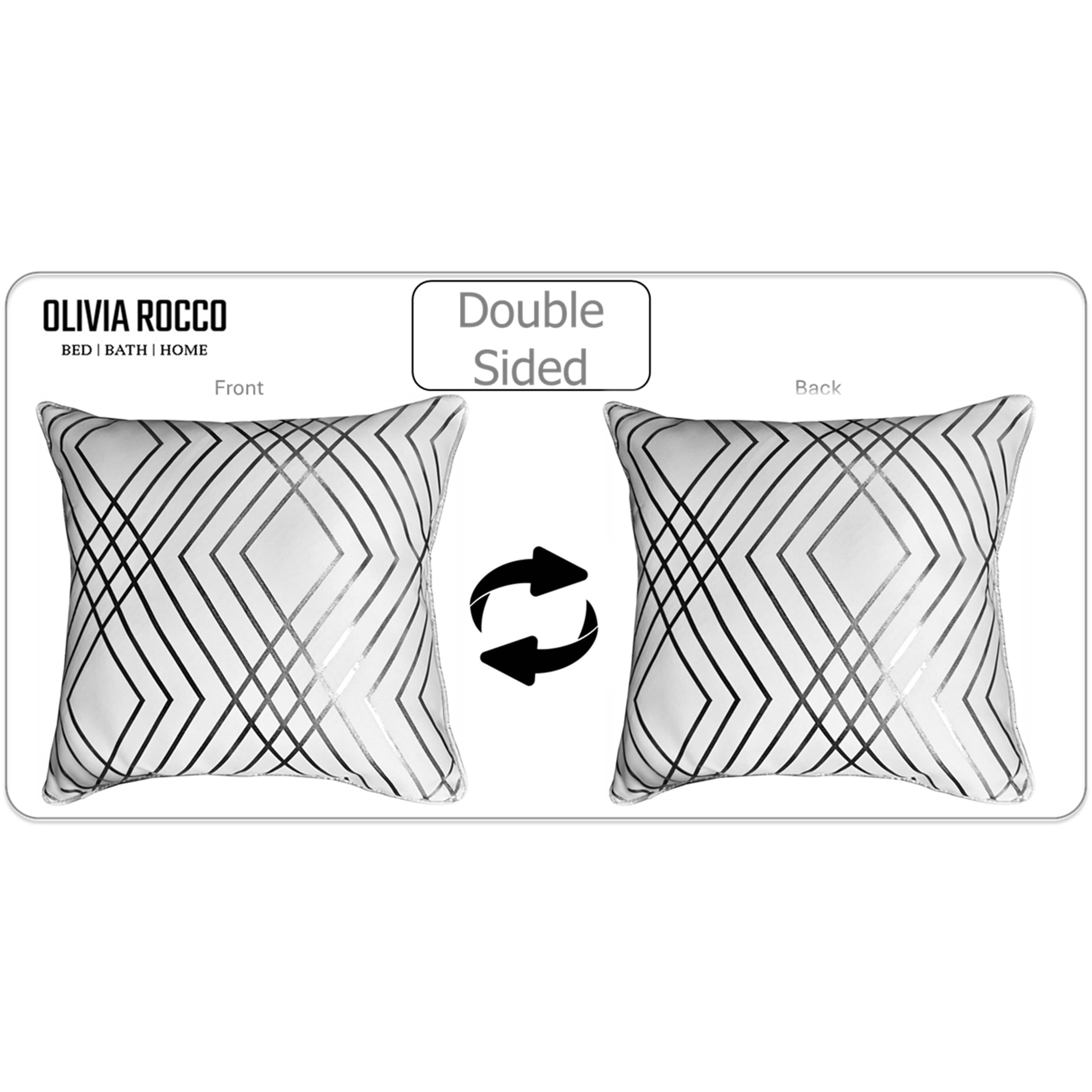 OLIVIA ROCCO Geo Sparkle Cushion Covers 2 Pack Geo White Decorative Pillow Cases For Sofa Bed Chair Lounge With Metallic Foil Detail
