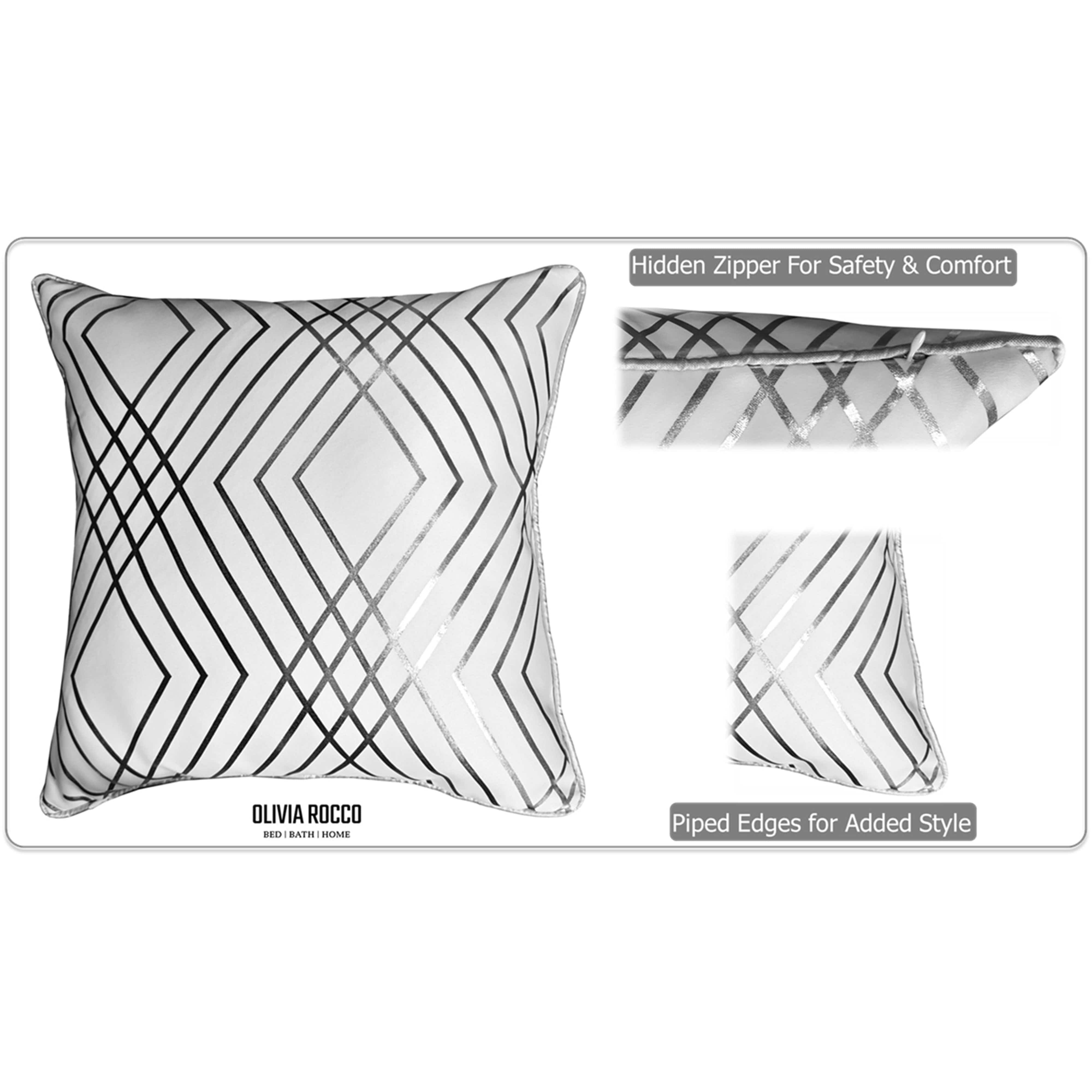 OLIVIA ROCCO Geo Sparkle Cushion Covers 2 Pack Geo White Decorative Pillow Cases For Sofa Bed Chair Lounge With Metallic Foil Detail