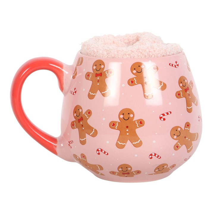 Pink Gingerbread Man Sock And Mug Set