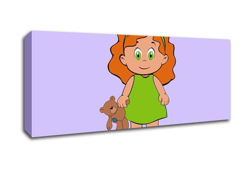 Girl With Teddy Bear Lilac Canvas Wall Art - Zestio