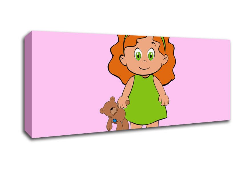Girl With Teddy Bear Pink Canvas Wall Art - Zestio