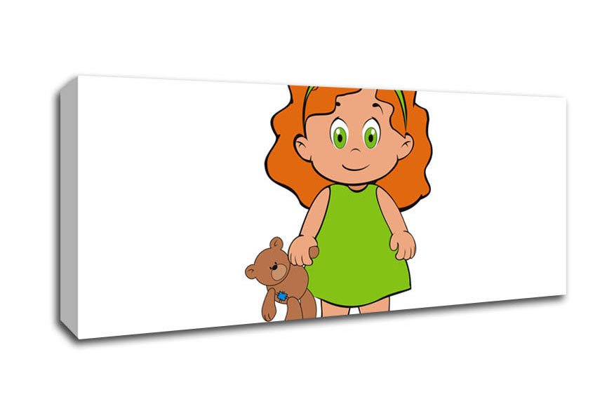 Girl With Teddy Bear White Canvas Wall Art - Zestio