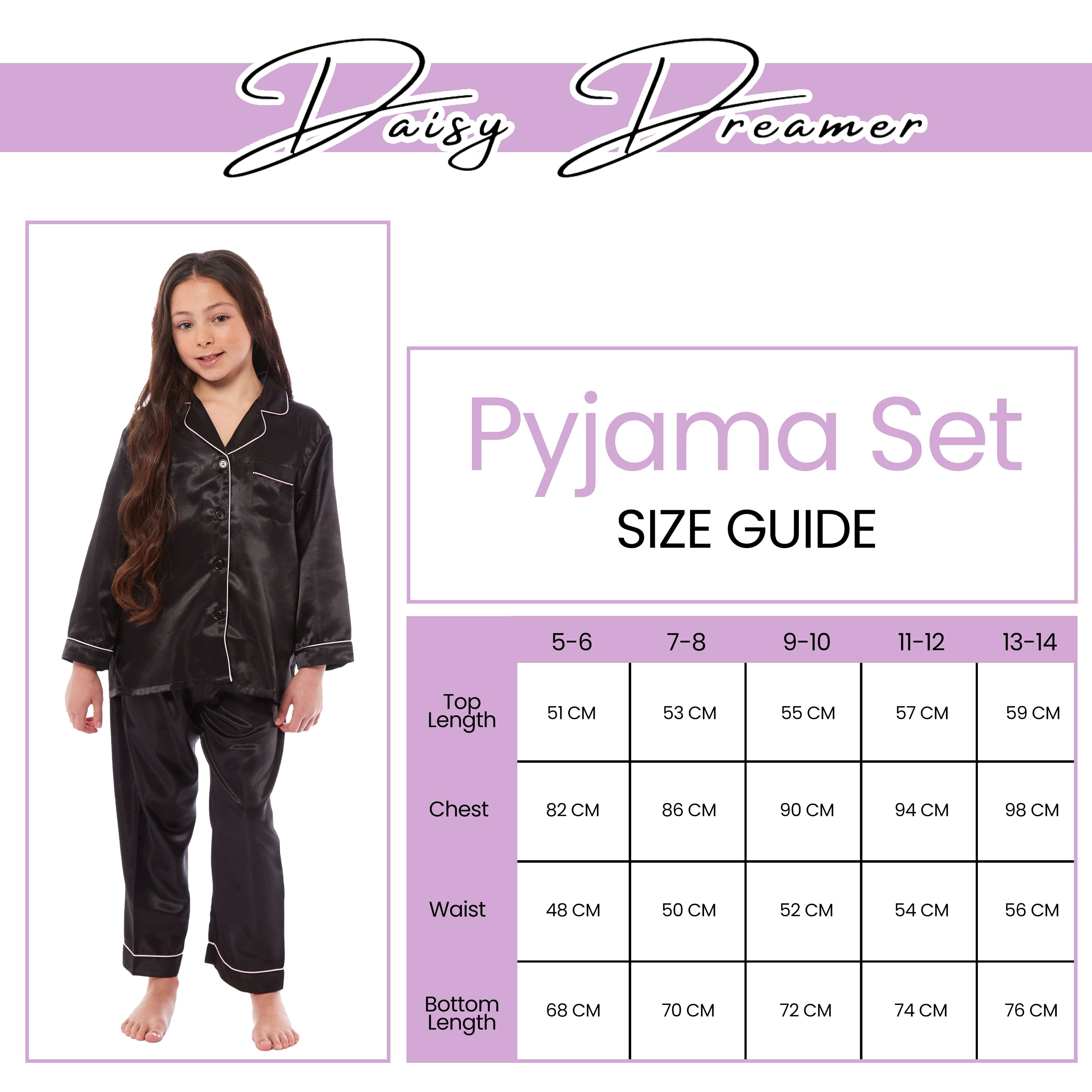 OLIVIA ROCCO Girls Satin Silk Long Sleeve Pajama Set Black Pink Grey 5-14 Button Down Shirt Loose Fit Pants Daisy Dreamer