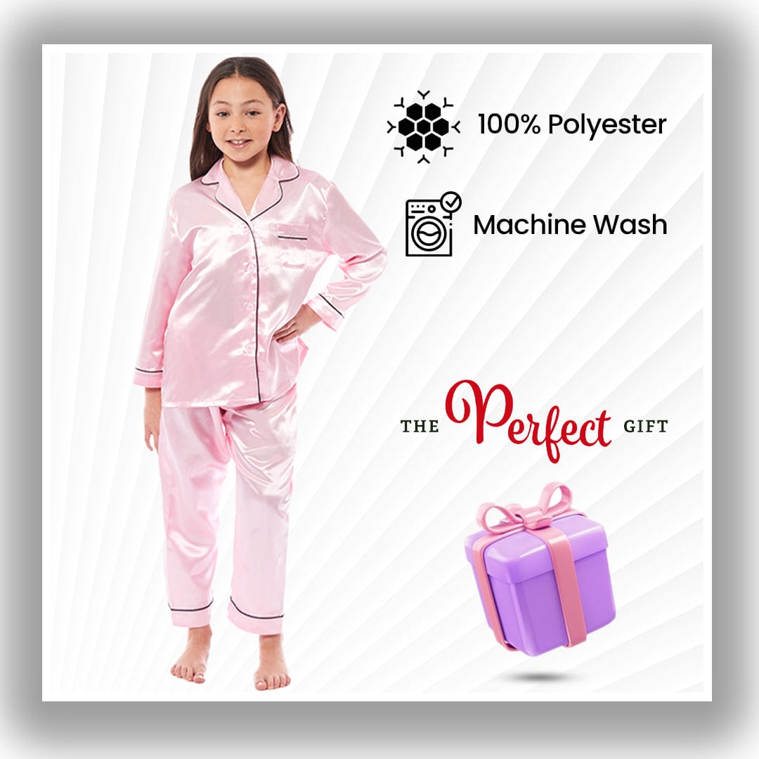 OLIVIA ROCCO Girls Satin Silk Long Sleeve Pajama Set Black Pink Grey 5-14 Button Down Shirt Loose Fit Pants Daisy Dreamer