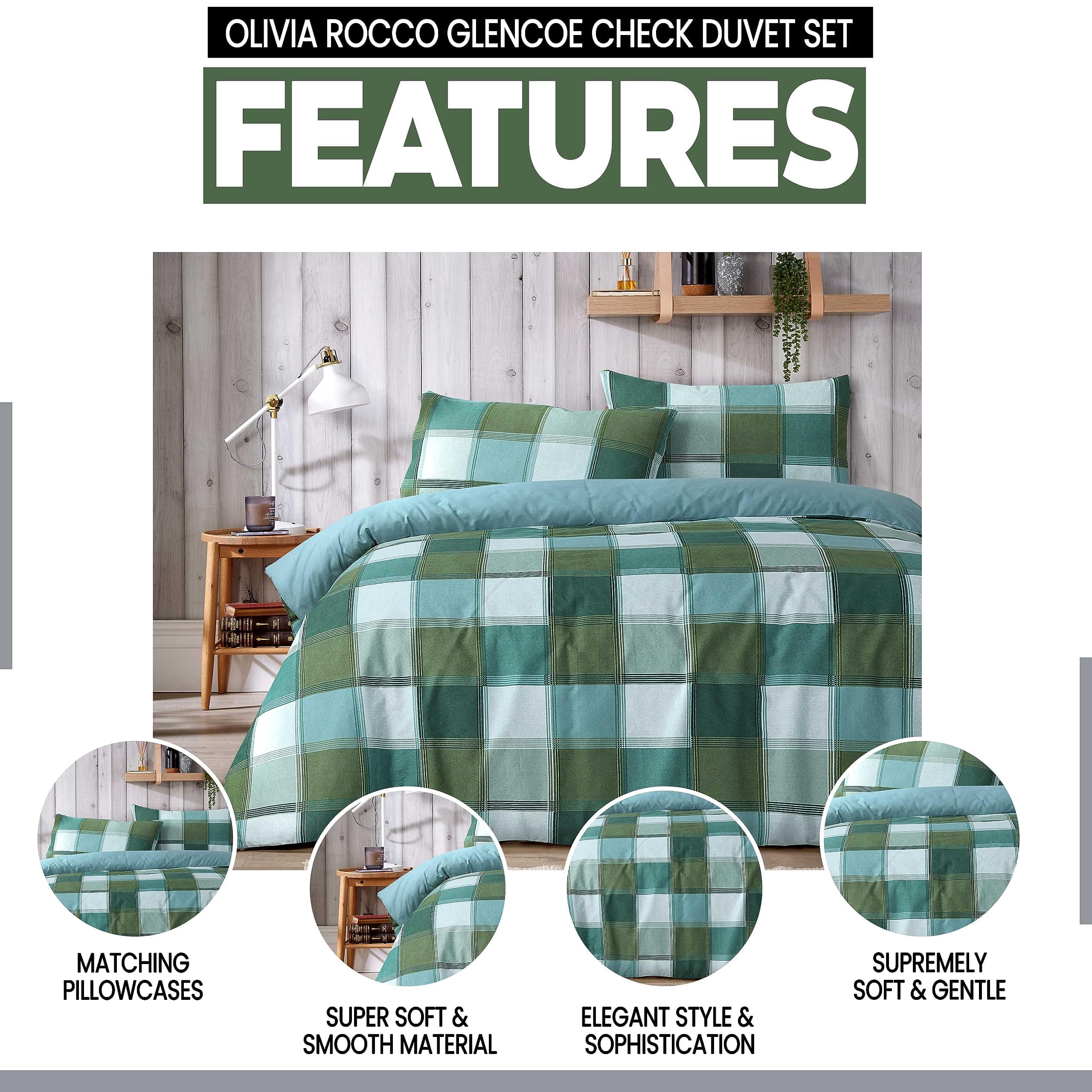 OLIVIA ROCCO Glencoe Check Duvet Cover Set Reversible Polycotton With Pillowcases Available in Single Double King Sizes In Stock