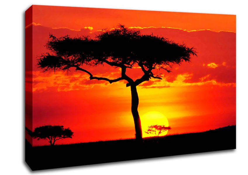 Glowing Orange African Tree Canvas Wall Art - Zestio