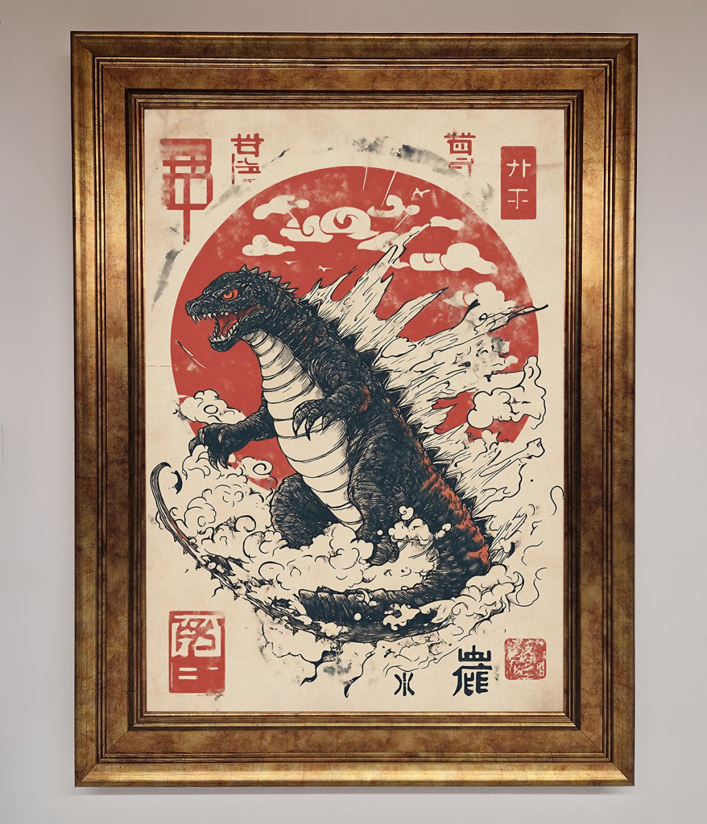 Godzilla Rises Red Sun Framed Poster - Zestio