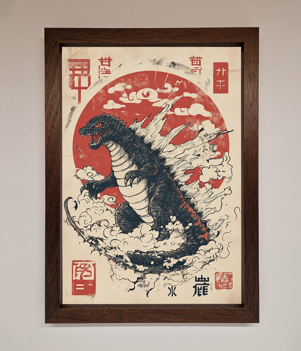 Godzilla Rises Red Sun Framed Poster - Zestio