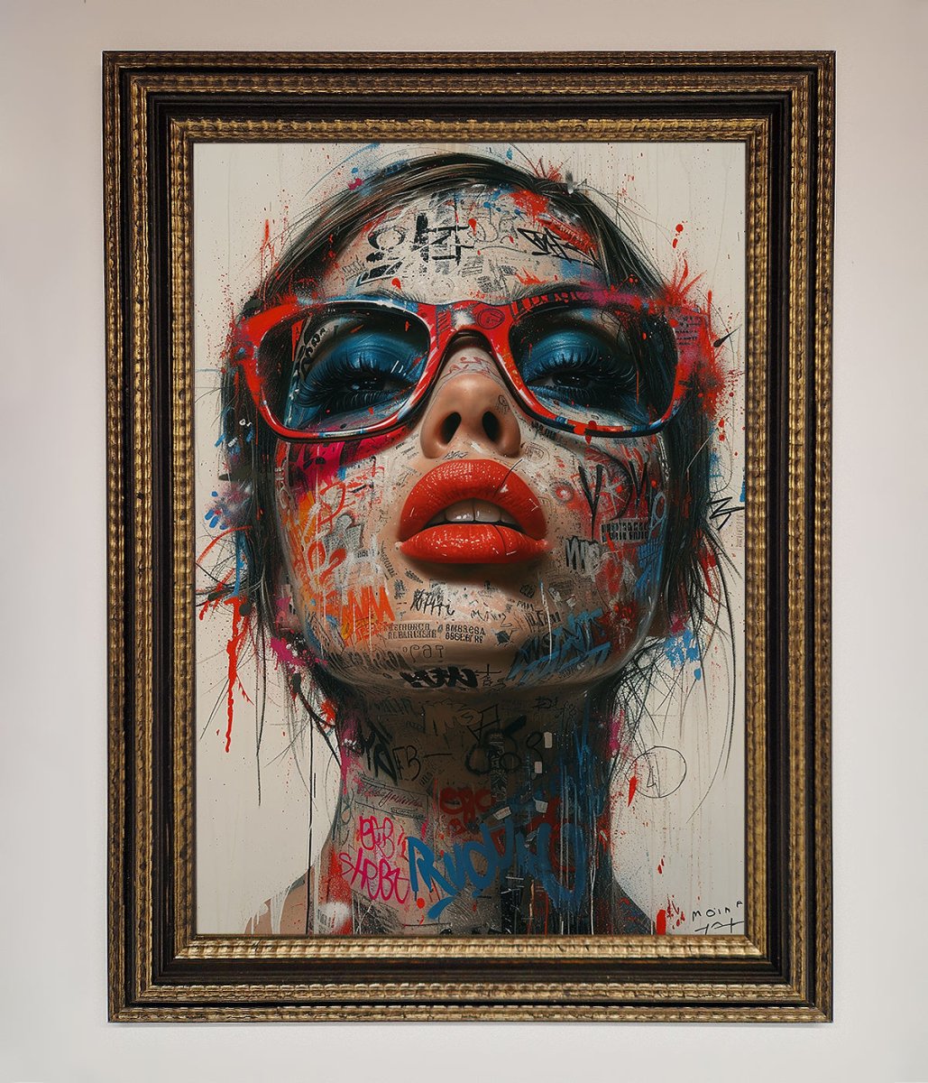 Graffiti Lady Glasses Framed Wall Art - Zestio