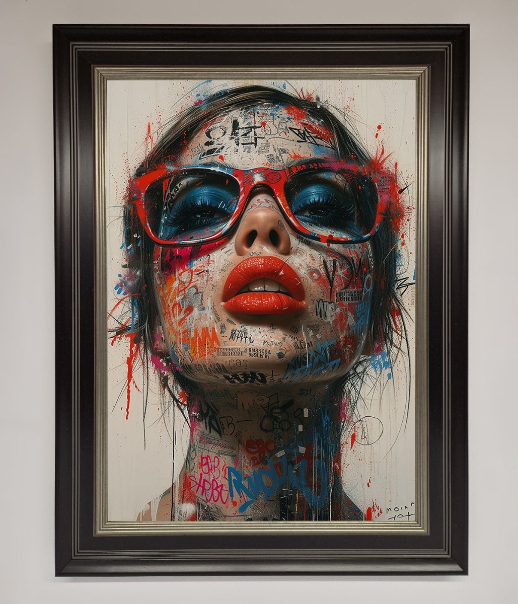 Graffiti Lady Glasses Framed Wall Art - Zestio