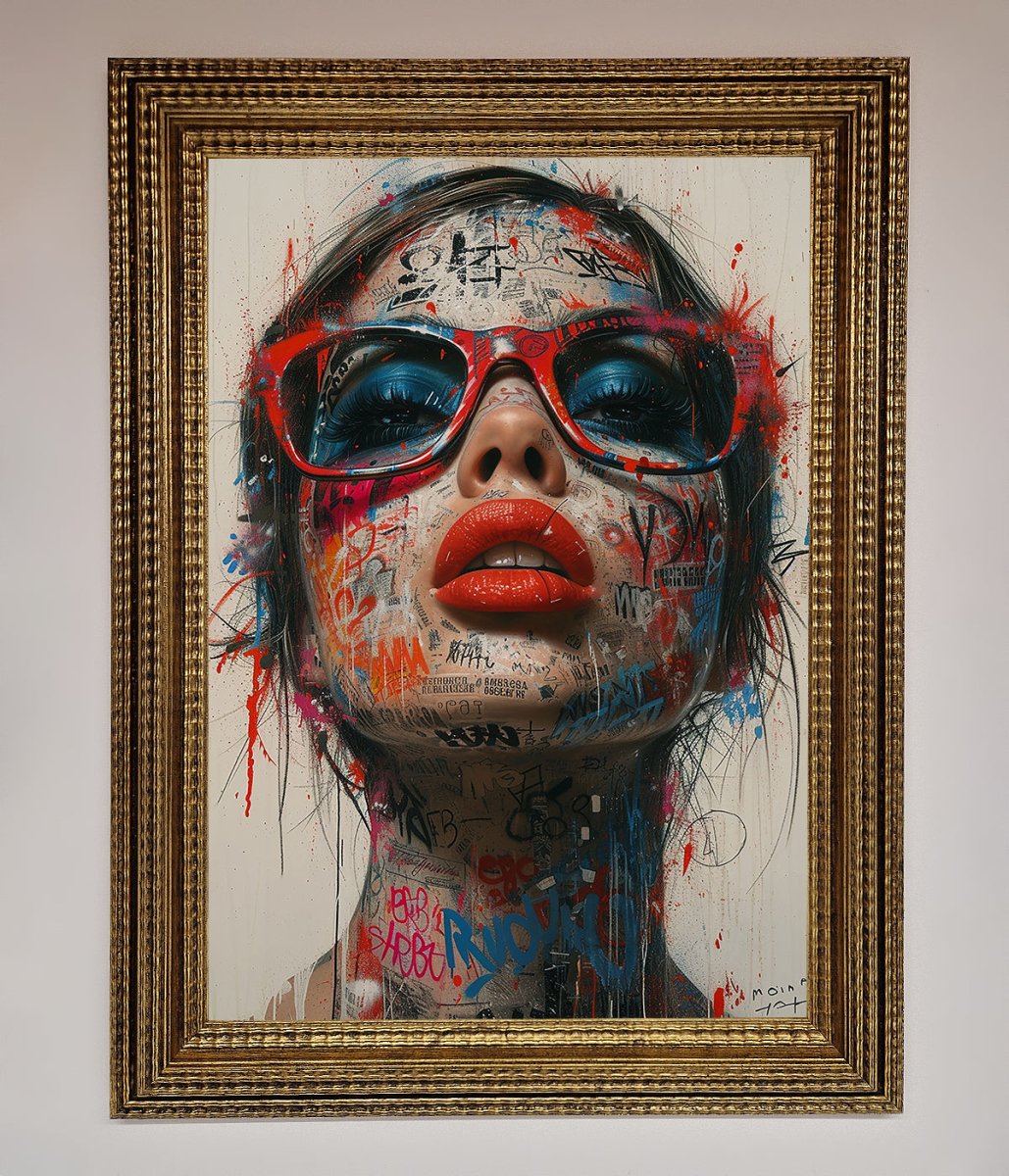 Graffiti Lady Glasses Framed Wall Art - Zestio