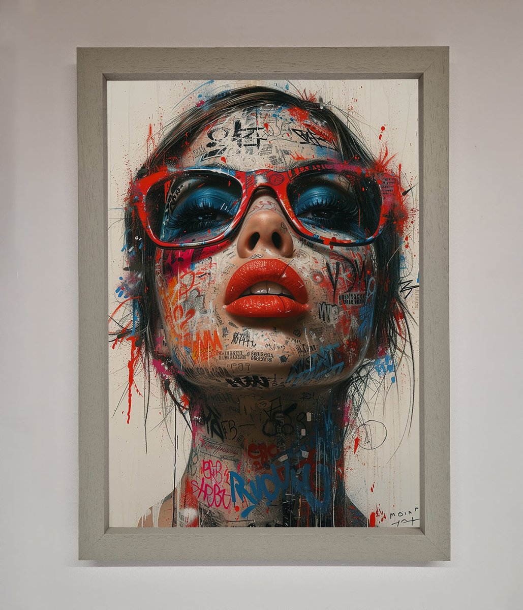 Graffiti Lady Glasses Framed Wall Art - Zestio