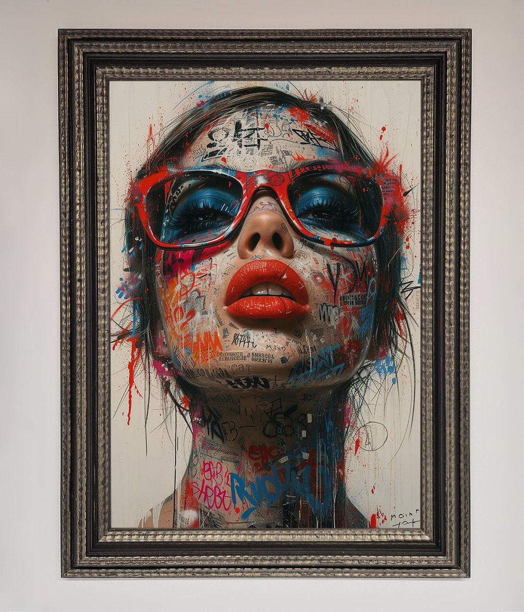 Graffiti Lady Glasses Framed Wall Art - Zestio