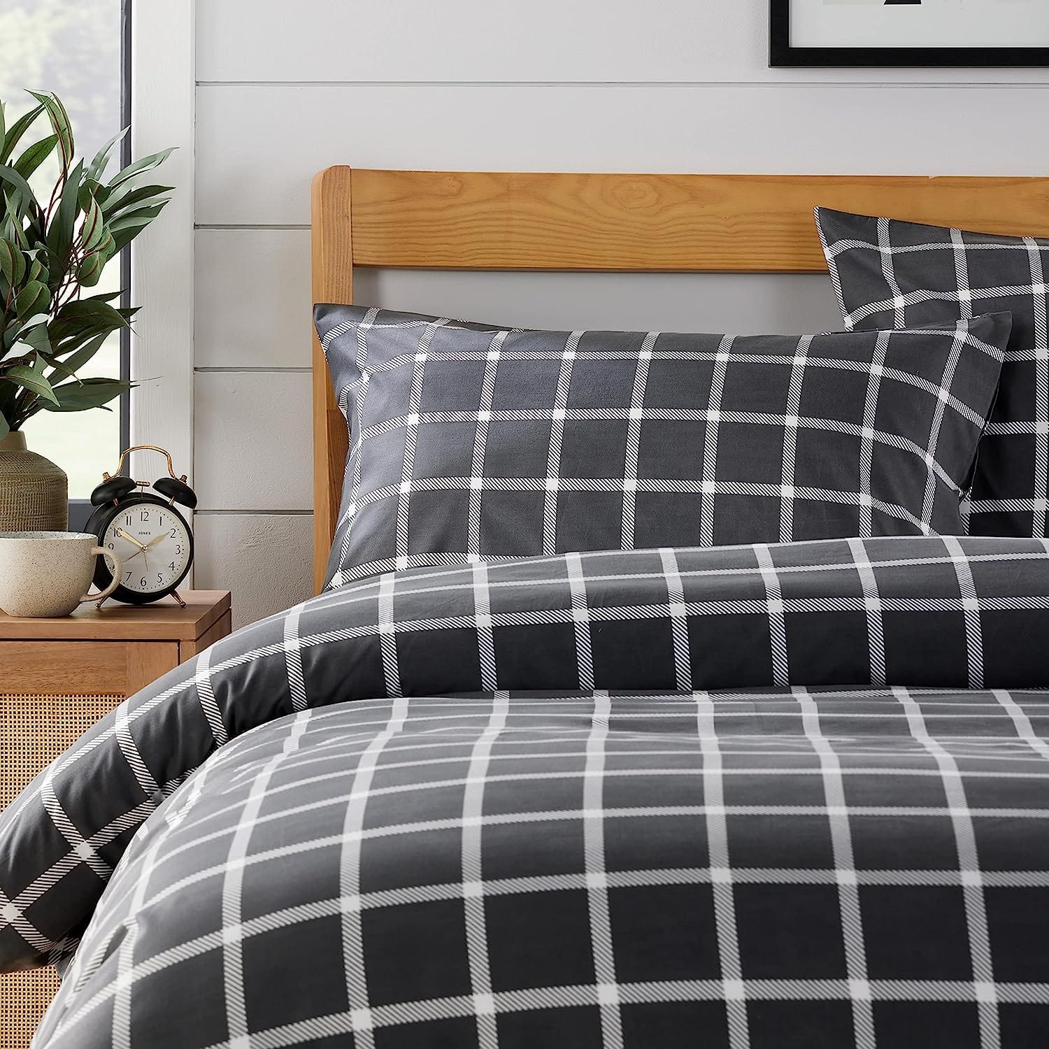 OLIVIA ROCCO Grey Check Reversible Duvet Cover Set Soft Durable Breathable Polyester Bedding Machine Washable Single Double King