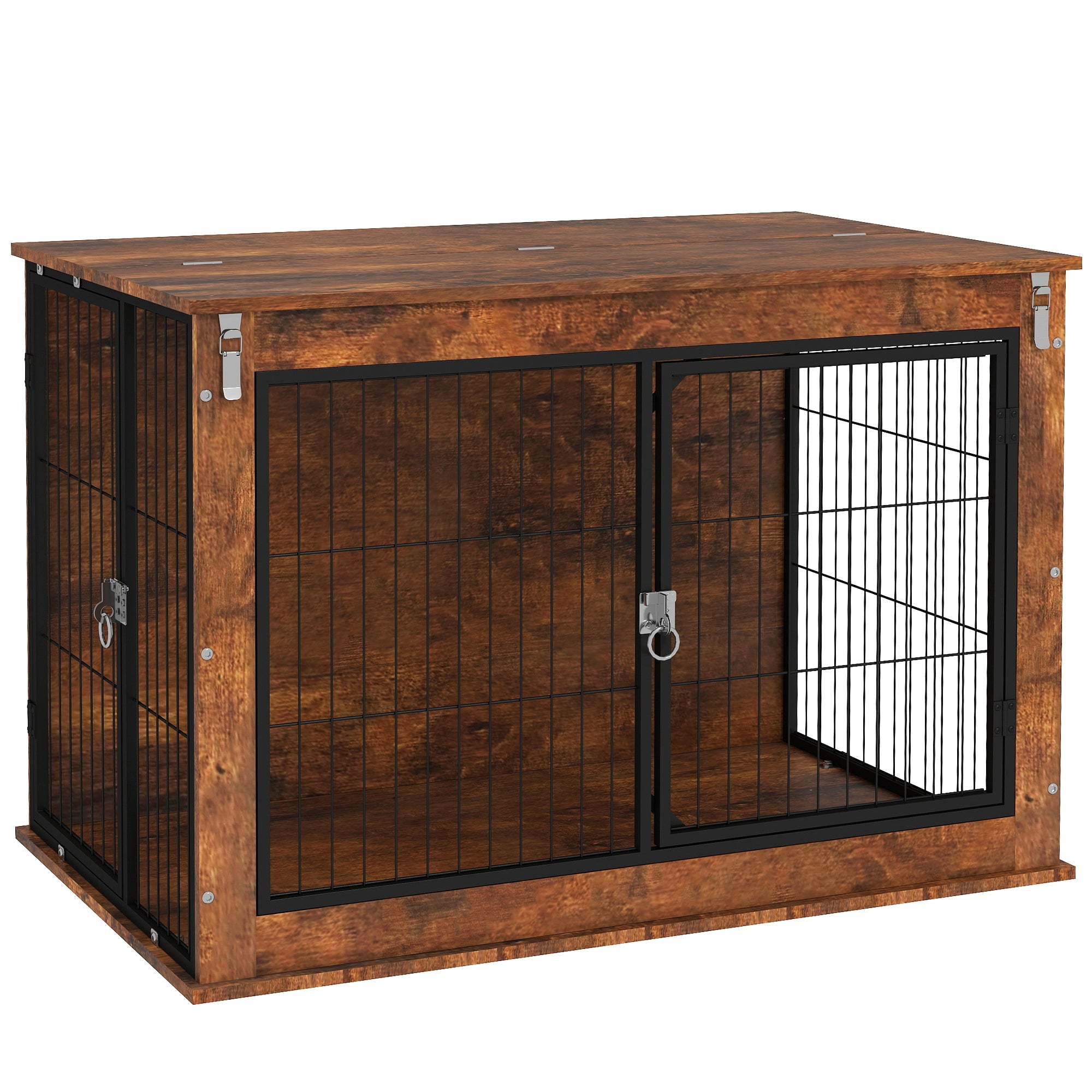 PawHut Dog Crate Furniture with Flip-up Top, 2 Doors, for Large Dogs