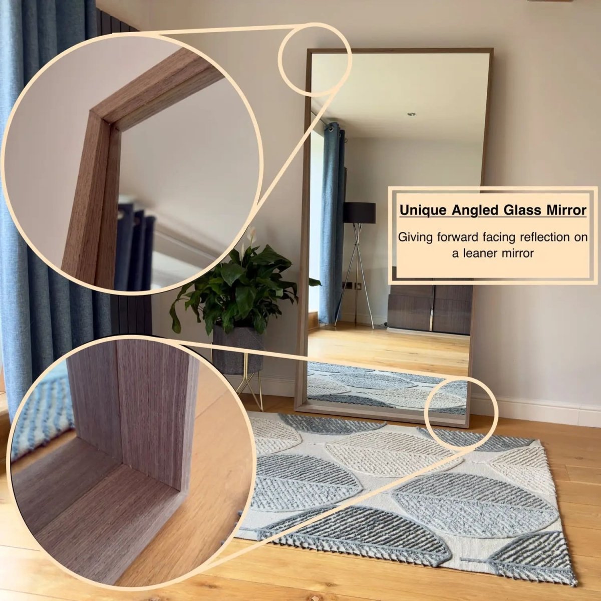 Hanaka - Full Length Walnut Wood Rectangle Mirror - 200cm x 100cm - Zestio
