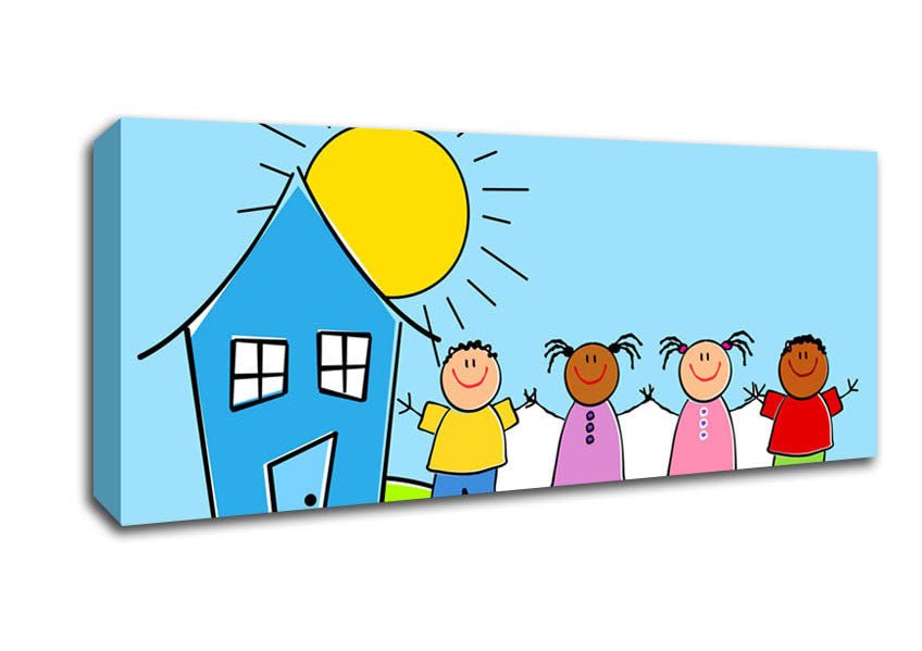 Happy Children In The Sun Baby Blue Canvas Wall Art - Zestio