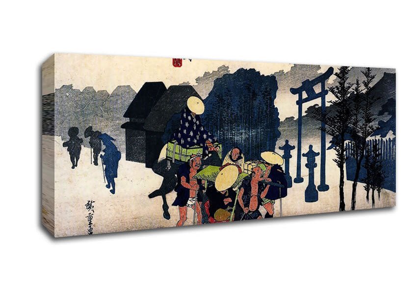 Hiroshige Travellers Passing A Shrine Canvas Wall Art - Zestio