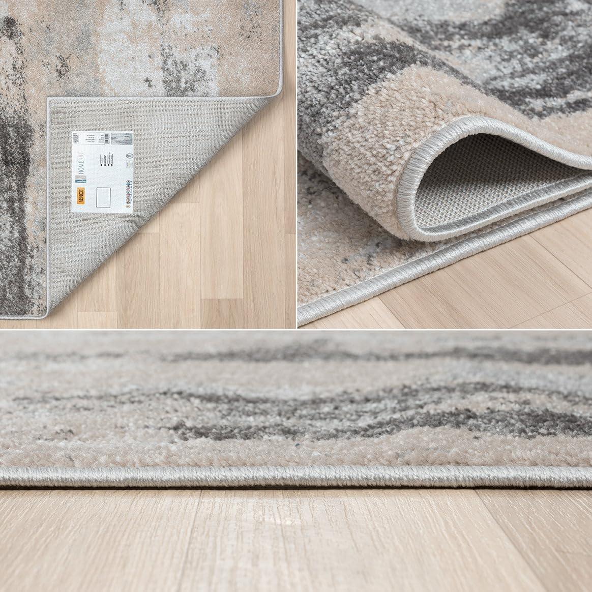 Living Room RUG Short Pile Bordered 60 x 110 cm Grey Cream HomeArt