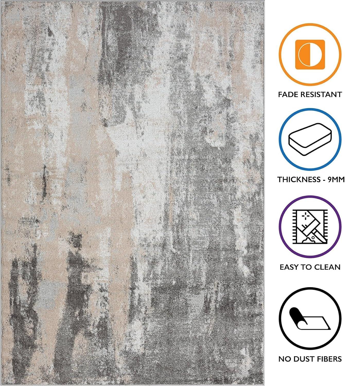 Living Room RUG Short Pile Bordered 60 x 110 cm Grey Cream HomeArt
