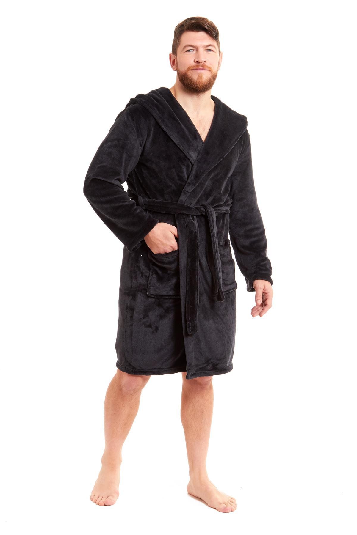 OLIVIA ROCCO Hooded Plush Flannel Bathrobe for Men, Ultra-Absorbing Soft Fleece Dressing Gown, Home Spa Lounge by Daisy Dreamer