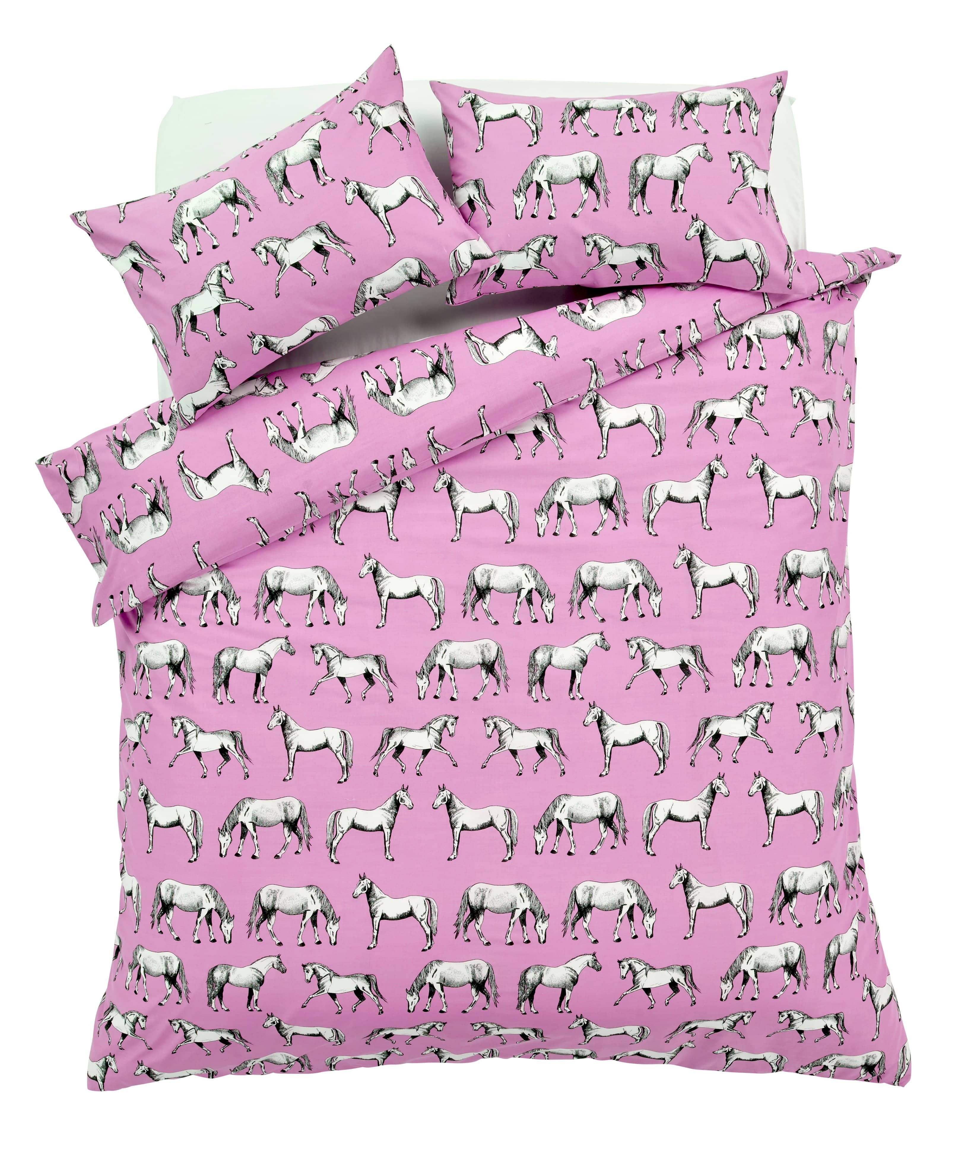 OLIVIA ROCCO Horses Design Cotton Rich Duvet Set Single and Double Sizes Bold Colours Breathable Bedding and Pillow Cases