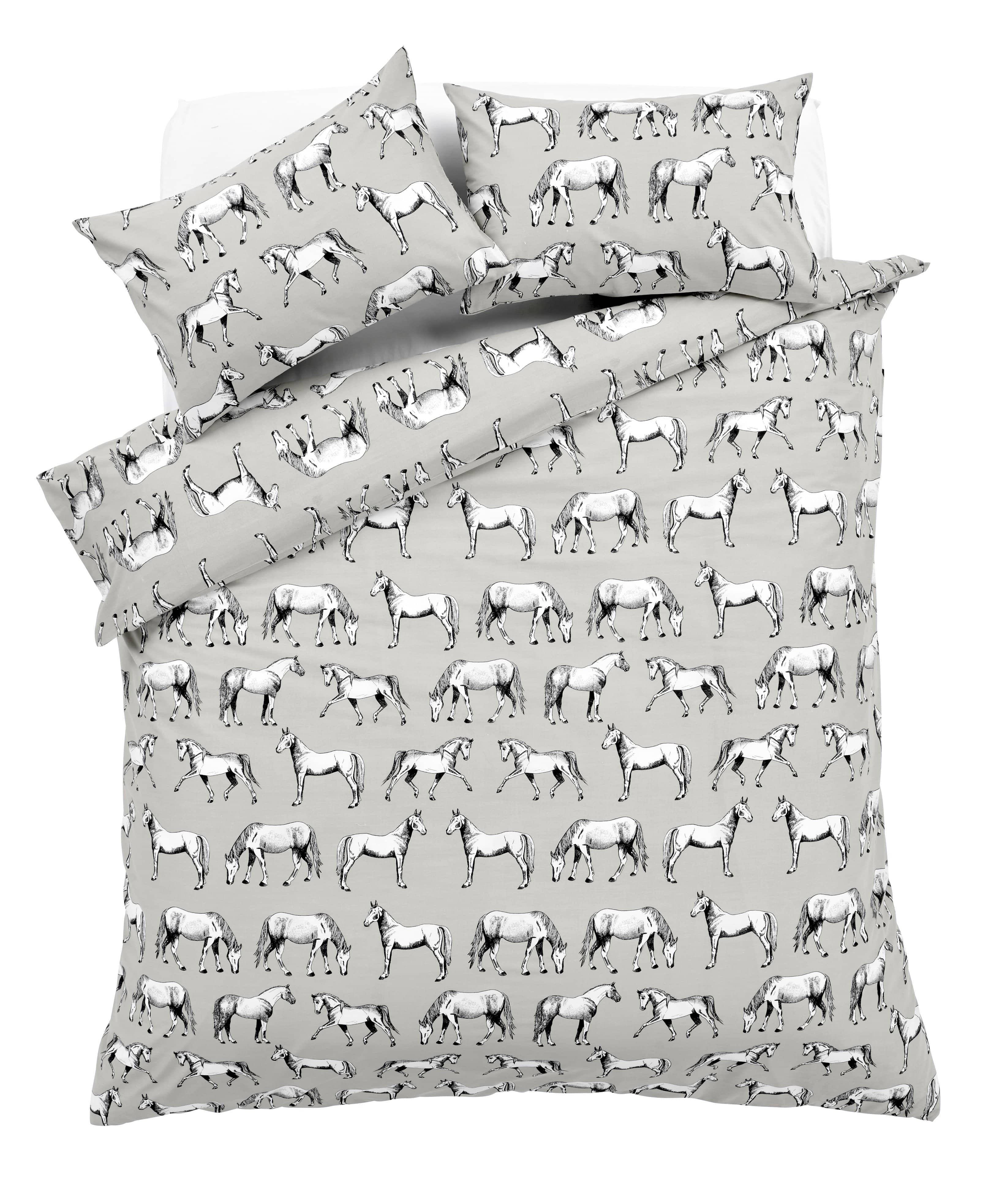 OLIVIA ROCCO Horses Design Cotton Rich Duvet Set Single and Double Sizes Bold Colours Breathable Bedding and Pillow Cases
