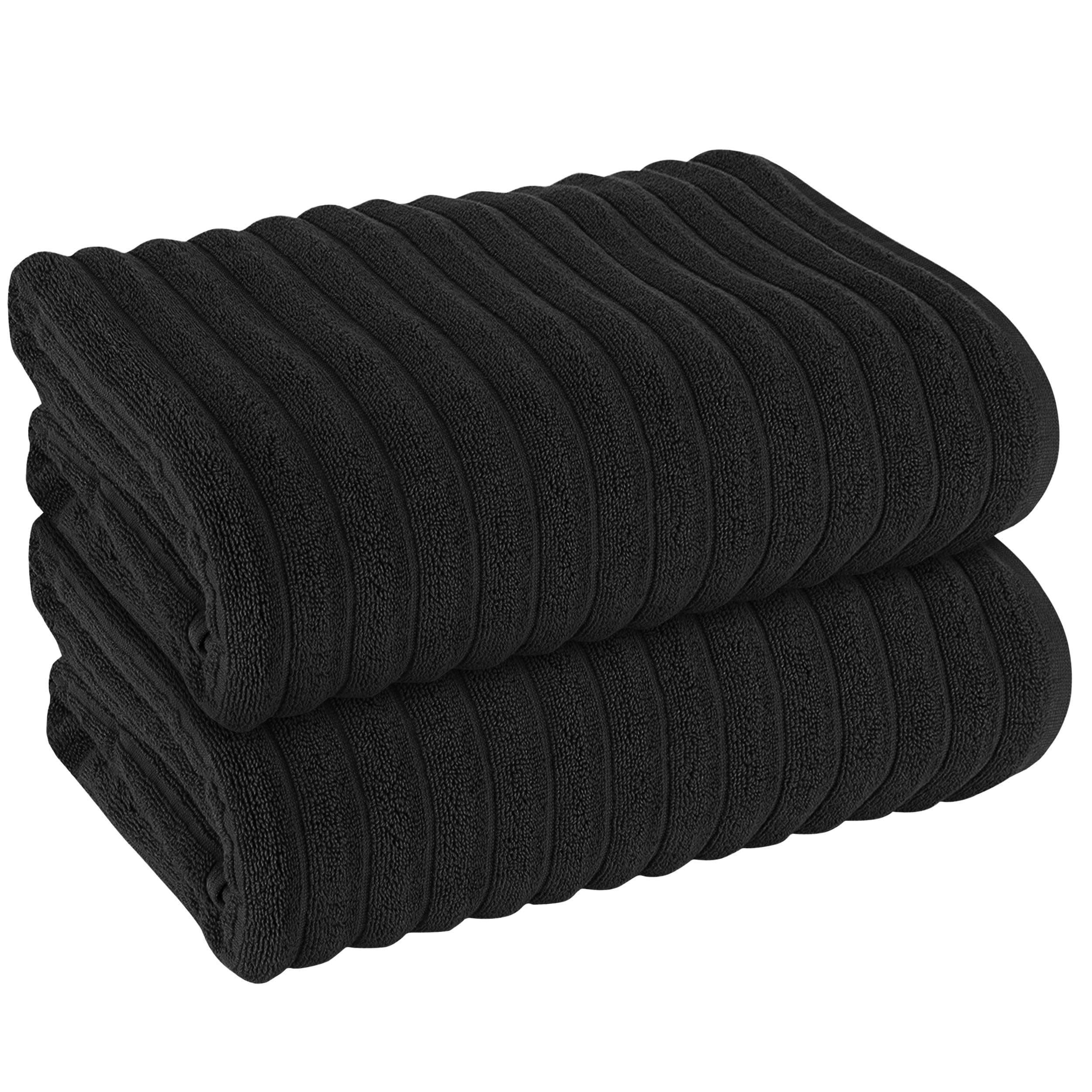 OLIVIA ROCCO Hydro Cotton Ribbed Towels Jumbo Bath Sheets 2 Pack Charcoal Highly Absorbent Quick Dry Soft Lightweight Set
