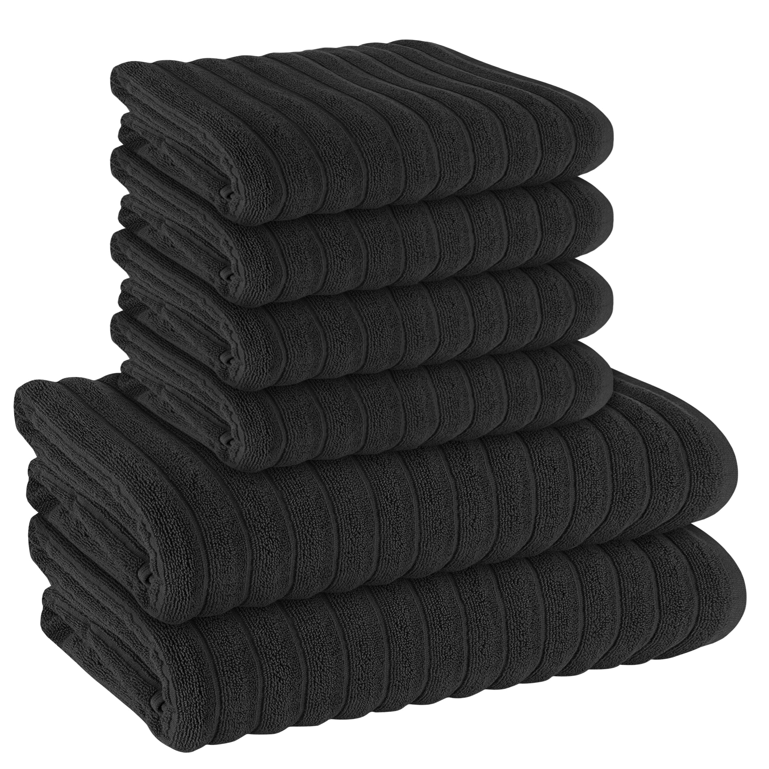 OLIVIA ROCCO Hydro Cotton Ribbed Towels Jumbo Bath Sheets 2 Pack Charcoal Highly Absorbent Quick Dry Soft Lightweight Set