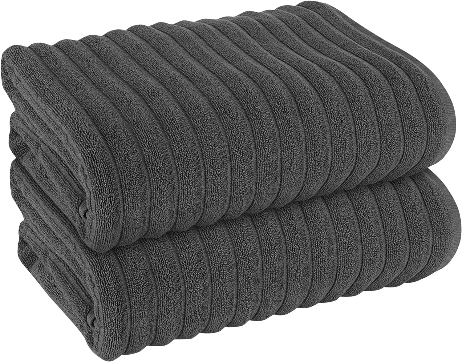 OLIVIA ROCCO Hydro Cotton Ribbed Towels Jumbo Bath Sheets 2 Pack Charcoal Highly Absorbent Quick Dry Soft Lightweight Set
