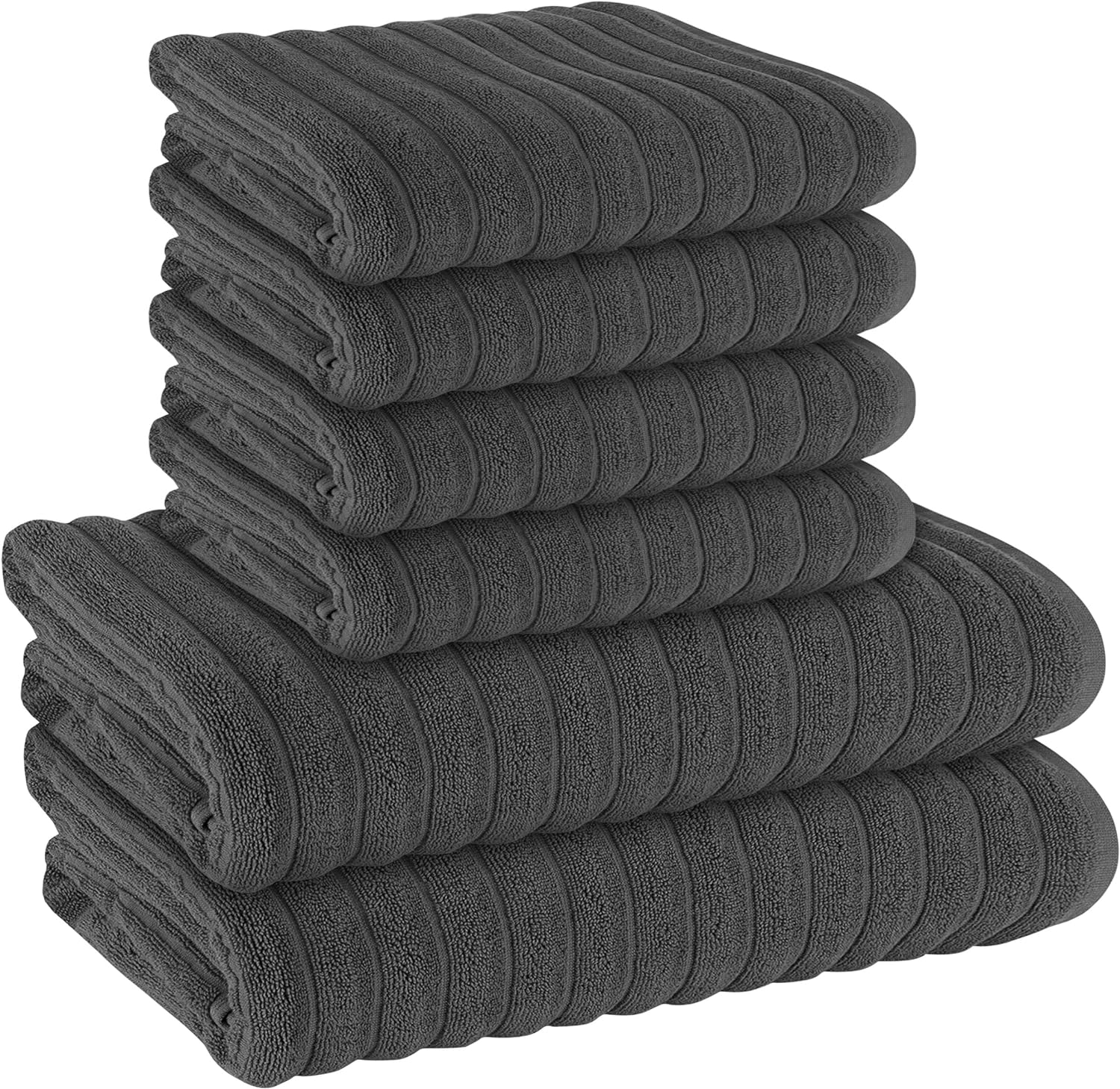 OLIVIA ROCCO Hydro Cotton Ribbed Towels Jumbo Bath Sheets 2 Pack Charcoal Highly Absorbent Quick Dry Soft Lightweight Set
