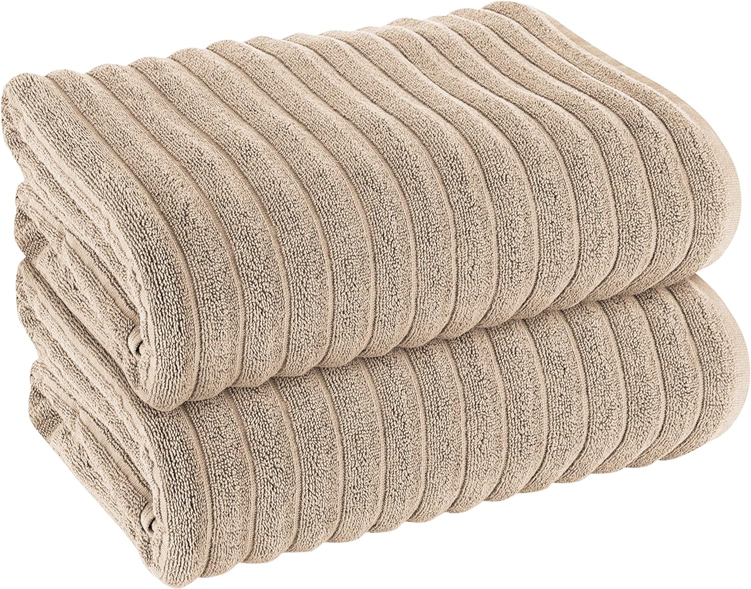 OLIVIA ROCCO Hydro Cotton Ribbed Towels Jumbo Bath Sheets 2 Pack Charcoal Highly Absorbent Quick Dry Soft Lightweight Set