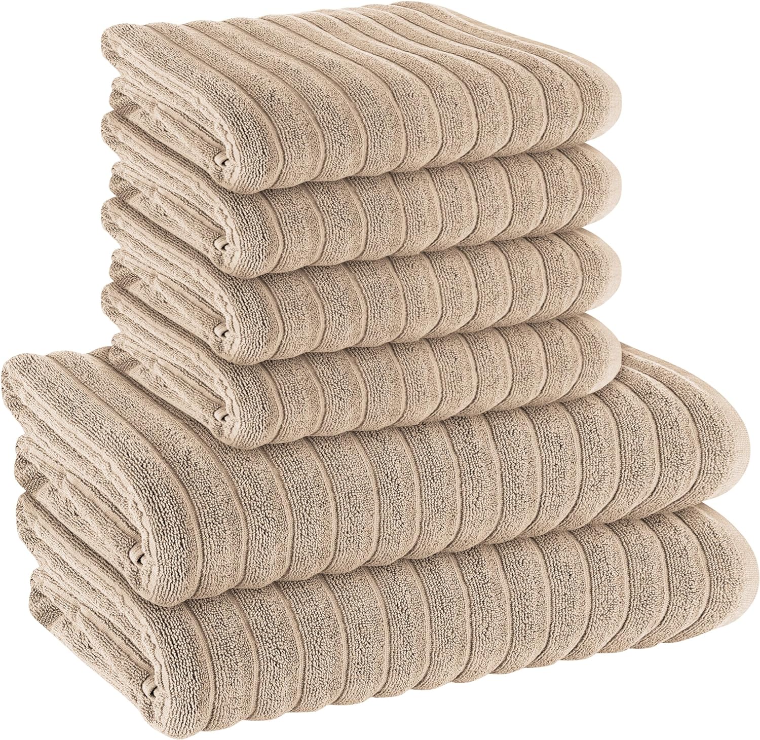 OLIVIA ROCCO Hydro Cotton Ribbed Towels Jumbo Bath Sheets 2 Pack Charcoal Highly Absorbent Quick Dry Soft Lightweight Set