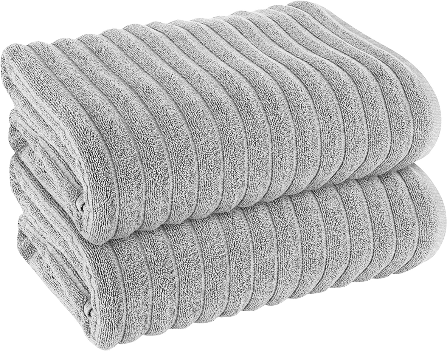 OLIVIA ROCCO Hydro Cotton Ribbed Towels Jumbo Bath Sheets 2 Pack Charcoal Highly Absorbent Quick Dry Soft Lightweight Set