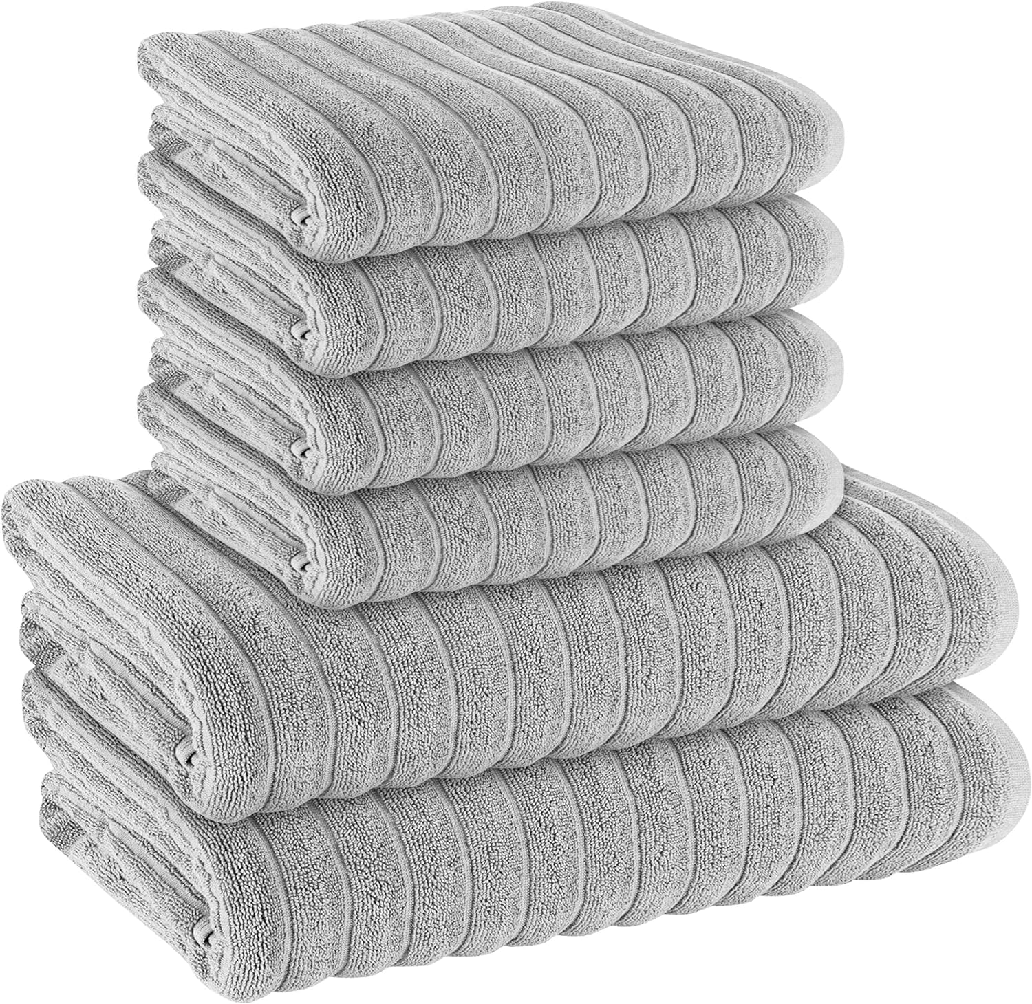 OLIVIA ROCCO Hydro Cotton Ribbed Towels Jumbo Bath Sheets 2 Pack Charcoal Highly Absorbent Quick Dry Soft Lightweight Set