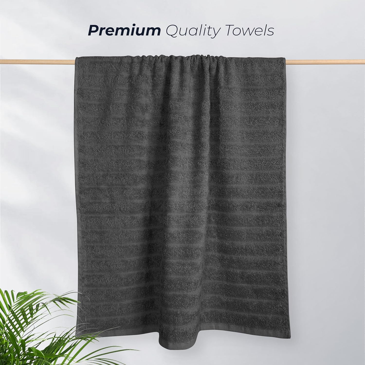 OLIVIA ROCCO Hydro Cotton Ribbed Towels Jumbo Bath Sheets 2 Pack Charcoal Highly Absorbent Quick Dry Soft Lightweight Set