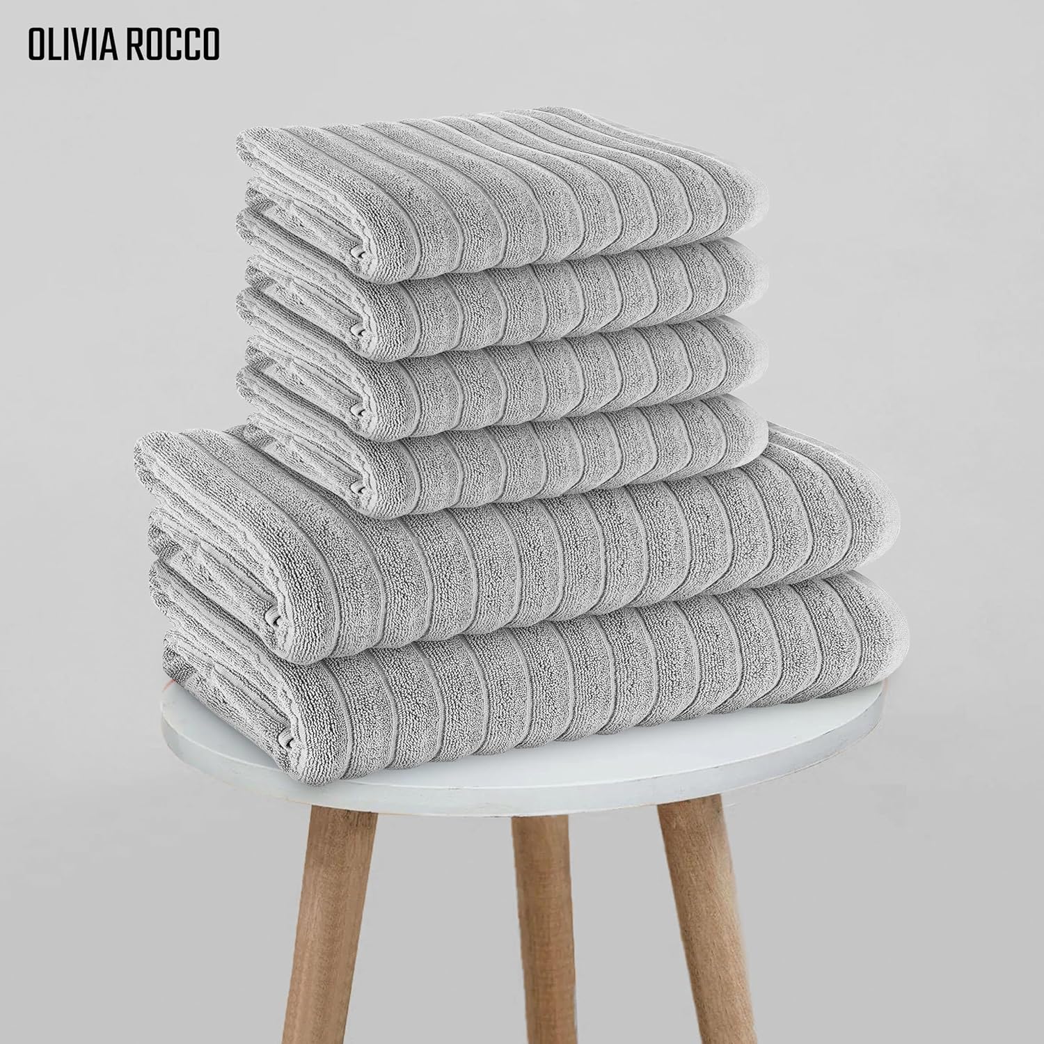 OLIVIA ROCCO Hydro Cotton Ribbed Towels Jumbo Bath Sheets 2 Pack Charcoal Highly Absorbent Quick Dry Soft Lightweight Set