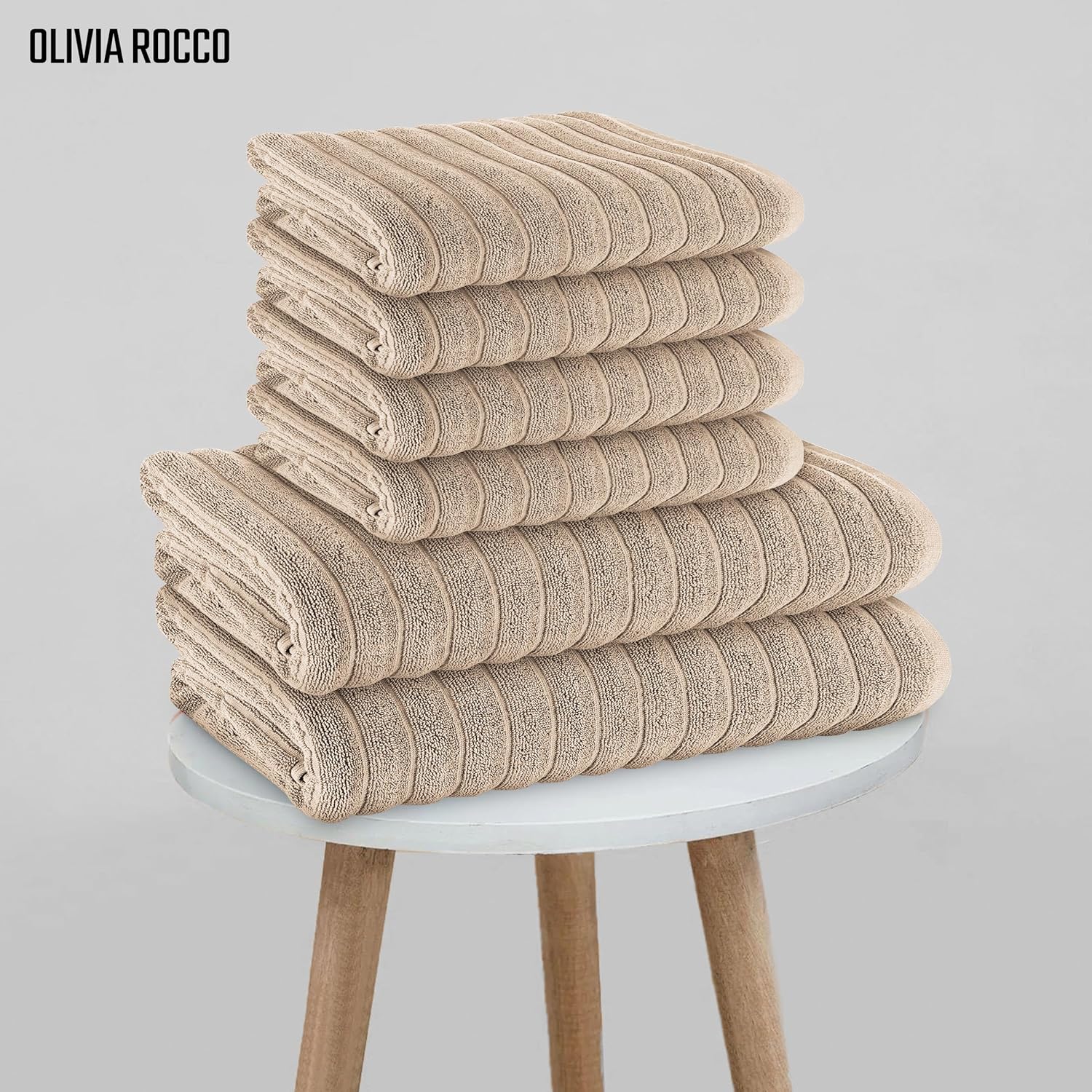 OLIVIA ROCCO Hydro Cotton Ribbed Towels Jumbo Bath Sheets 2 Pack Charcoal Highly Absorbent Quick Dry Soft Lightweight Set