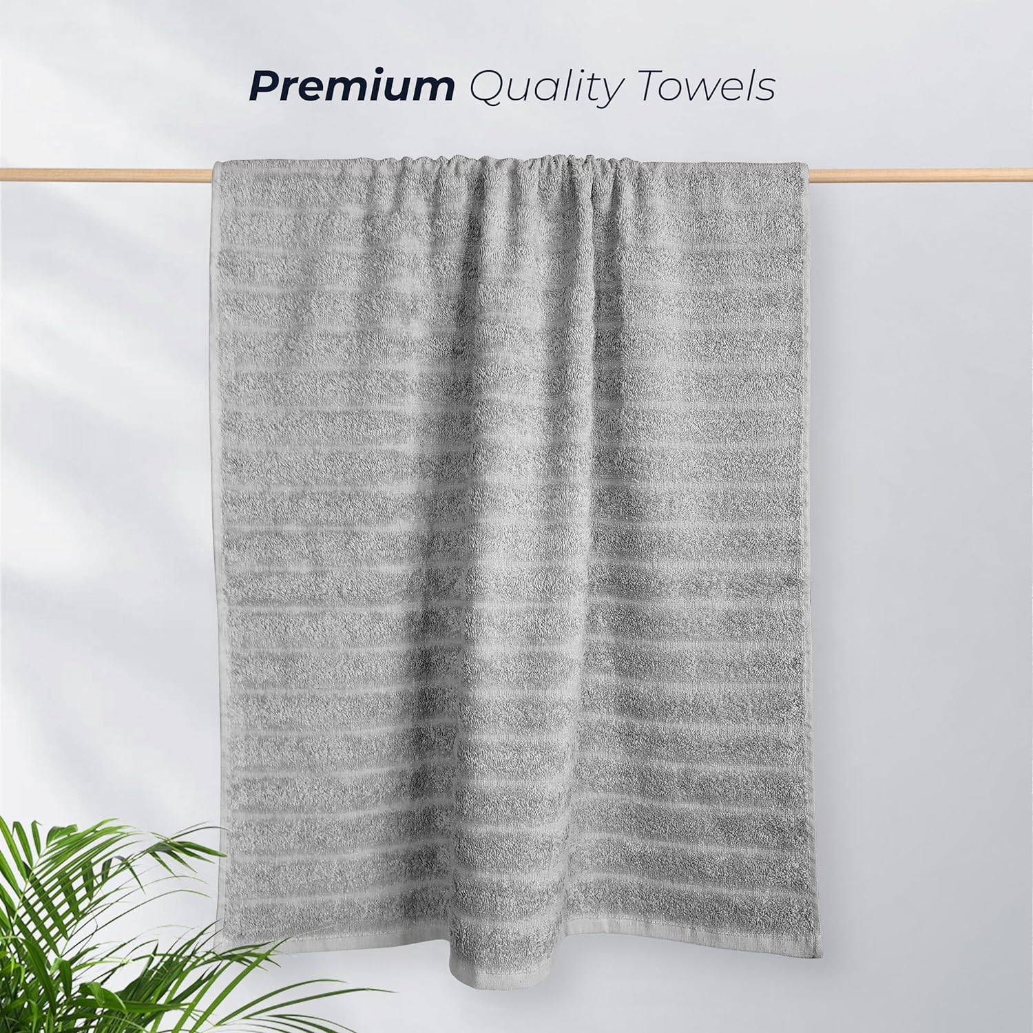 OLIVIA ROCCO Hydro Cotton Ribbed Towels Jumbo Bath Sheets 2 Pack Charcoal Highly Absorbent Quick Dry Soft Lightweight Set