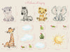 Baby Safari Animals Watercolor Wall Decal | Nursery Mural | Lion Elephant Sticker