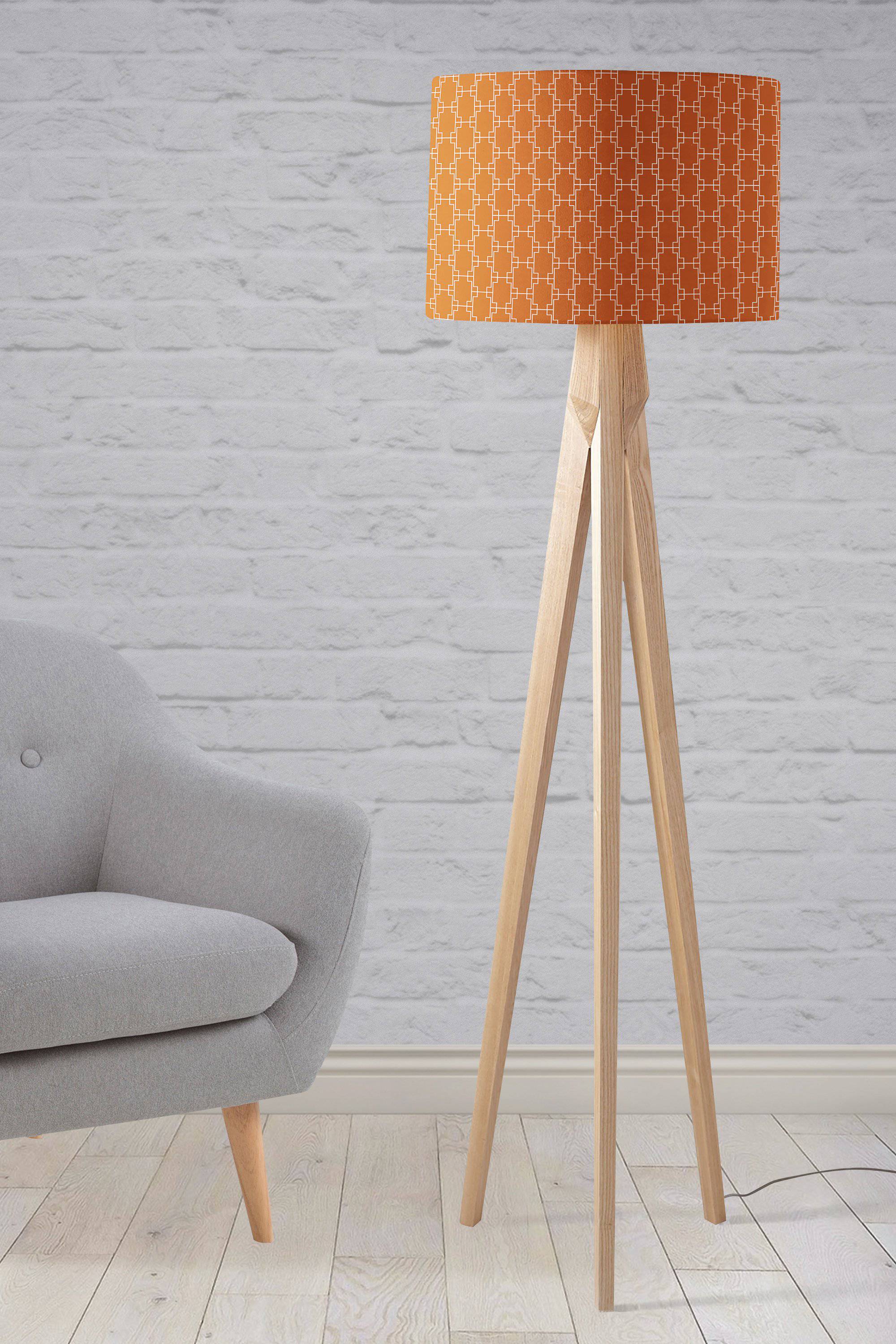 Dark Orange Lampshade with a White Geometric Design, Ceiling or Table Lamp Shade