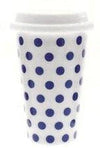 Cascade White with Blue Spots Polka Dot Insulated Travel Mug with Silicon Lid