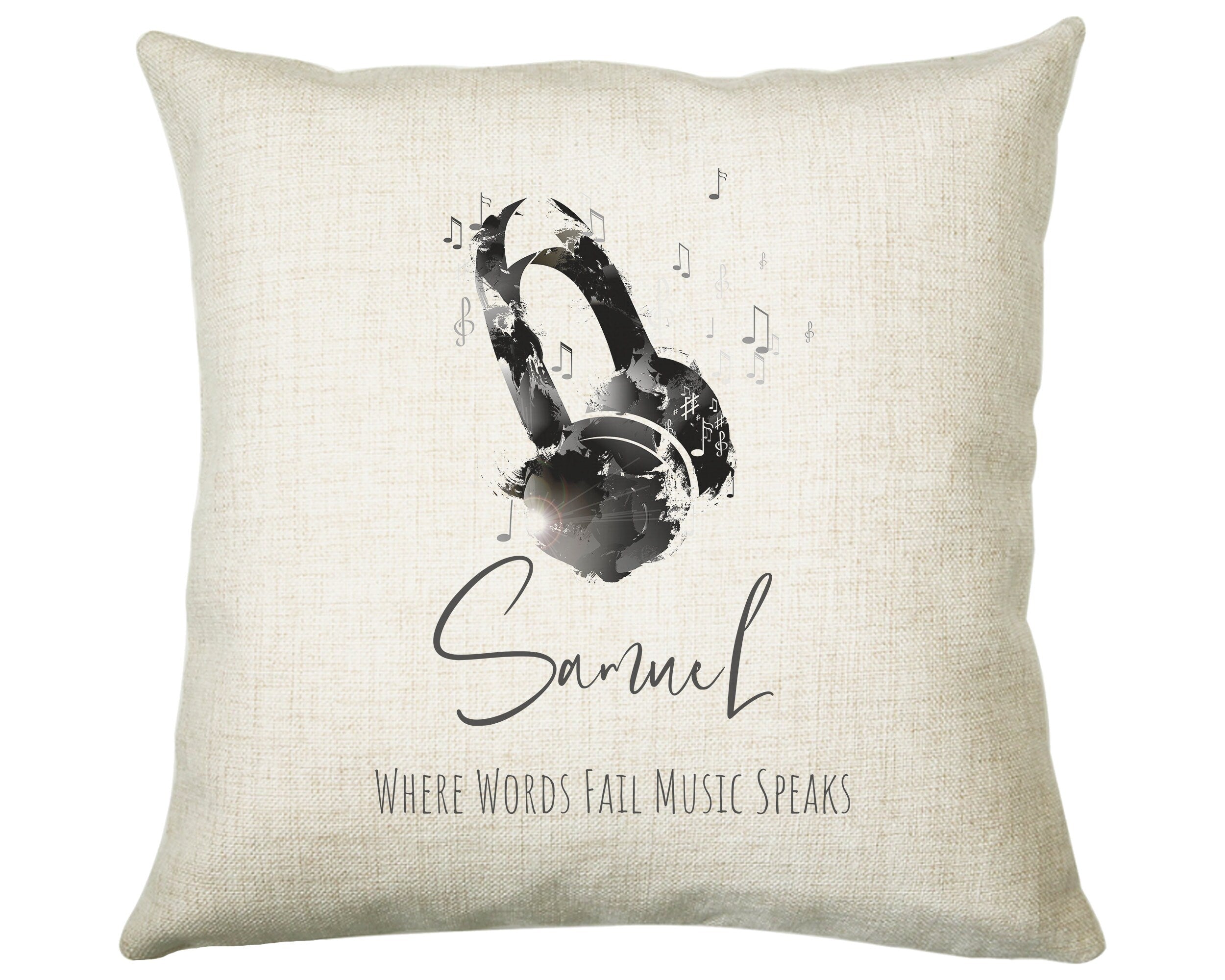 Personalised Headphones Music Cushion Gift Printed Name Design Cushion Gift For Him Her Christmas CS294