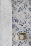 Blue Peach Botanical Wallpaper | Removable Peel and Stick | Custom Roll | Self Adhesive | Country Style Decor