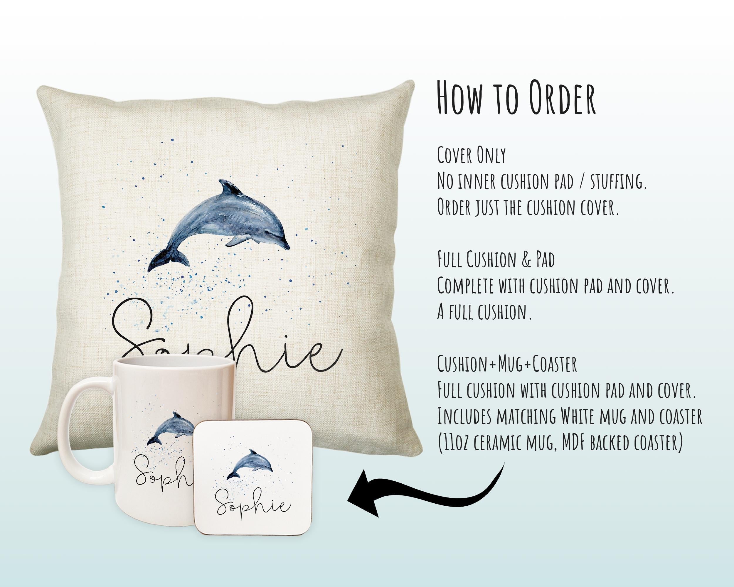 Personalised Dolphin Cushion Gift Printed Name Design Sealife Cushion Throw Pillow Gift For Mum Dad Friend Bedroom Birthday Gift CS153
