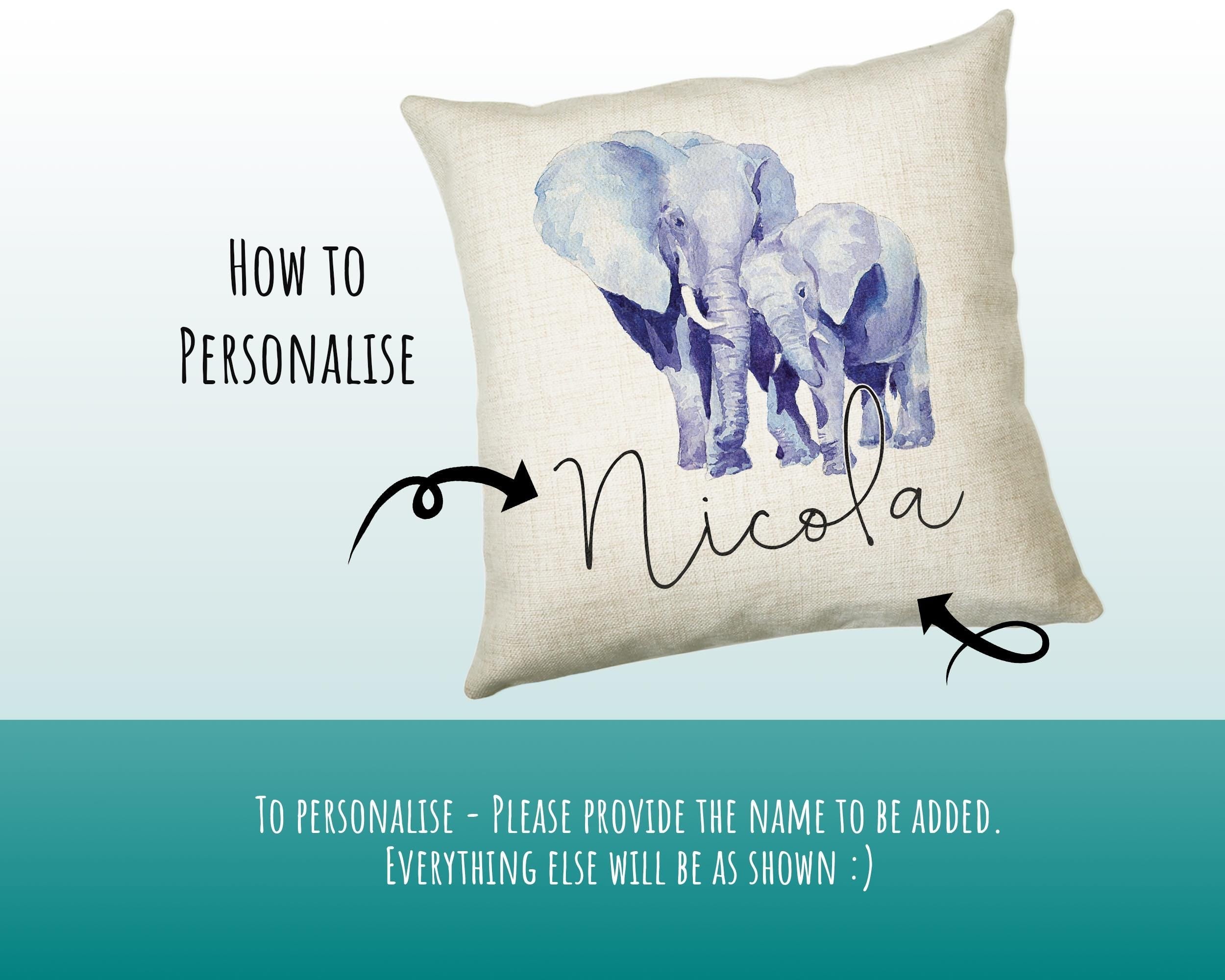 Personalised Elephant Cushion Gift Printed Name Design - Cushion Throw Pillow Gift For Mum Dad Friend Bedroom Birthday Christmas Gift CS046