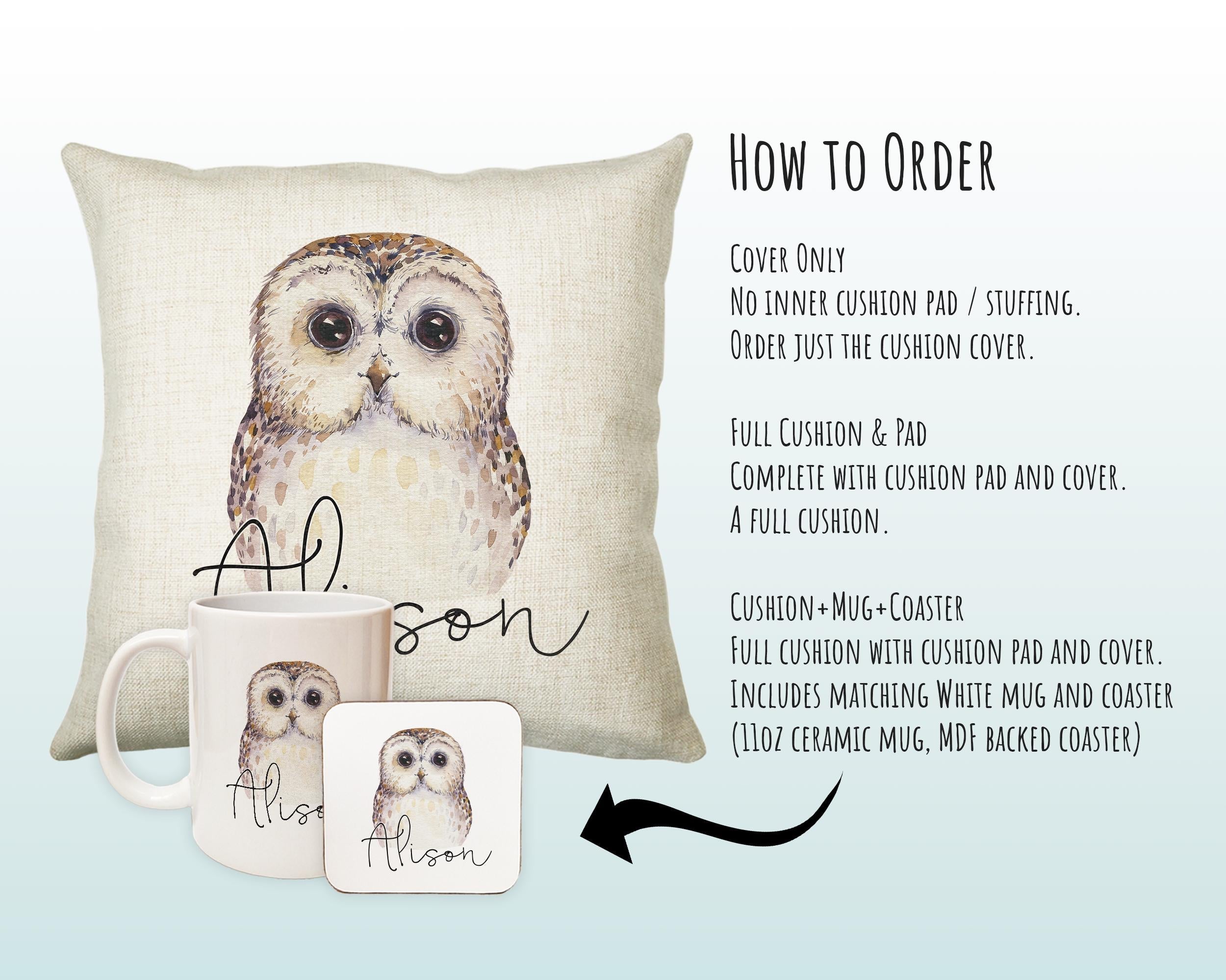 Personalised Owl Cushion Gift Printed Name Design - Cushion Throw Pillow Gift For Boys Nursery Bedroom Birthday Christmas Gift CS033