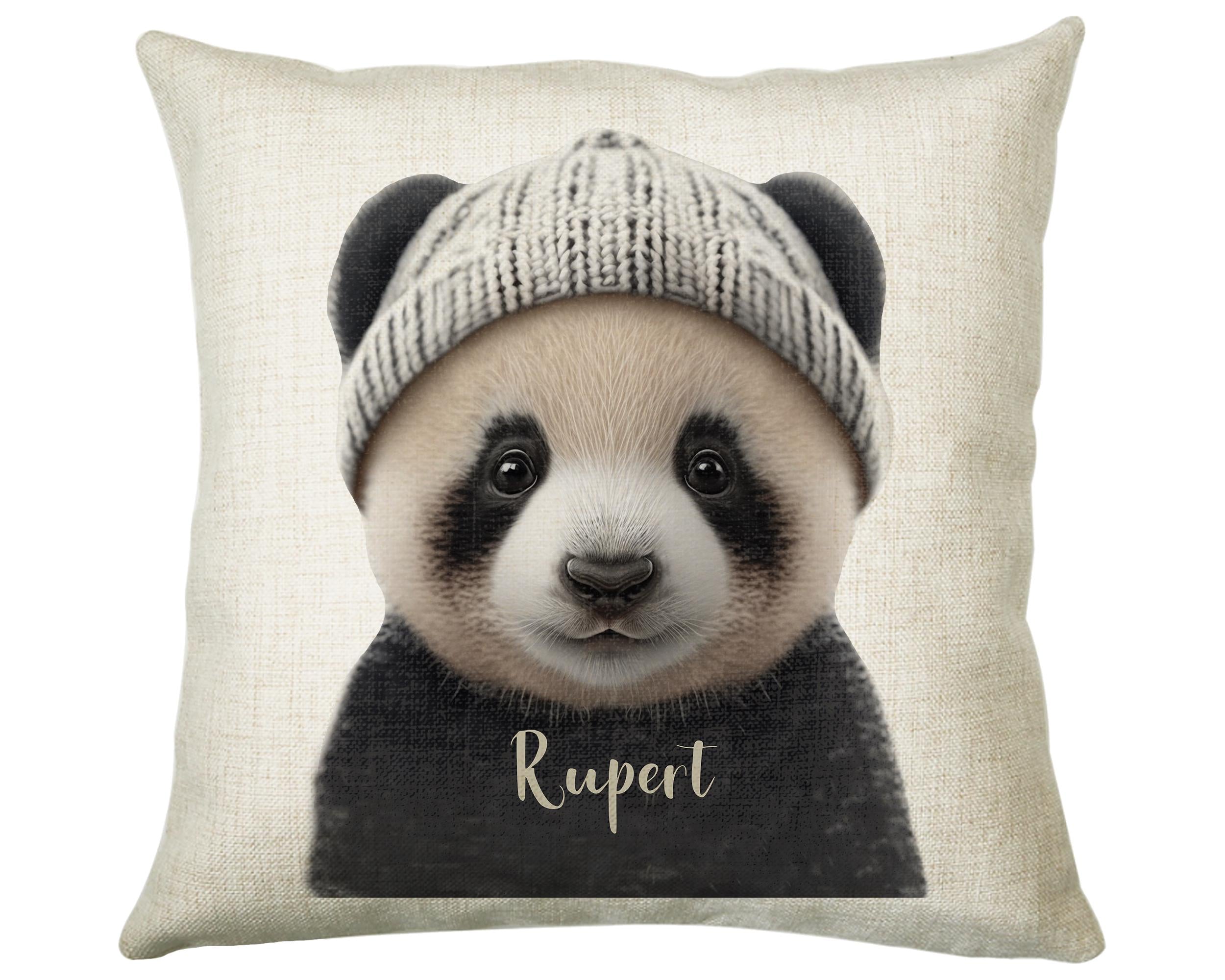 Birthday Gift For Boy Baby Panda Bear Cushion Gift Printed Name Design Cushion Throw Pillow Gift For Boys Nursery Bedroom Animal Gift CS529