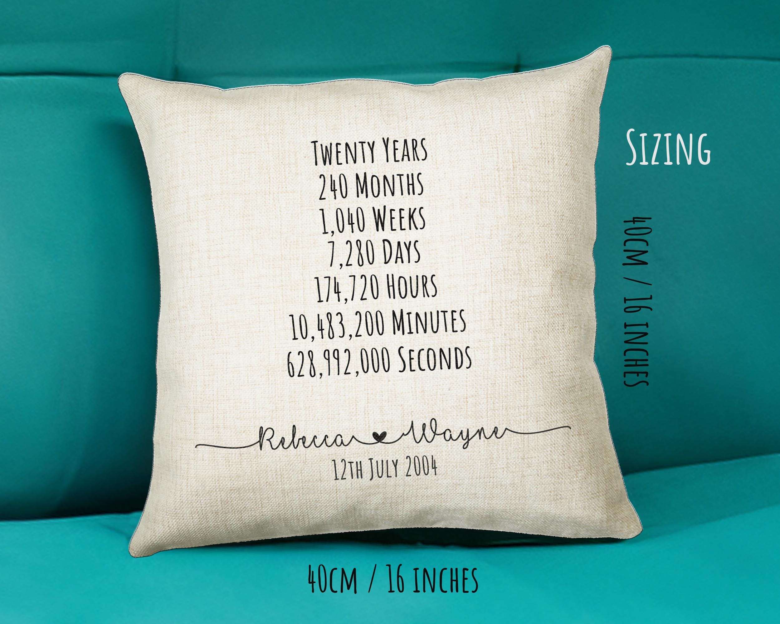 Personalised 20th Anniversary Cotton Gift Cushion Twenty Years Custom Design Gift Valentines Present - Wedding Cushion Pillow Gift CS472